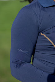 Hirondelle ImPak Long-sleeve Polo in blue close up